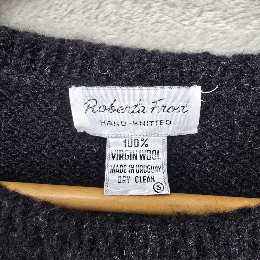 Vintage Roberta Frost Wool Knit Sweater Women Small Black Paisley Floral Cottage - Picture 4 of 7
